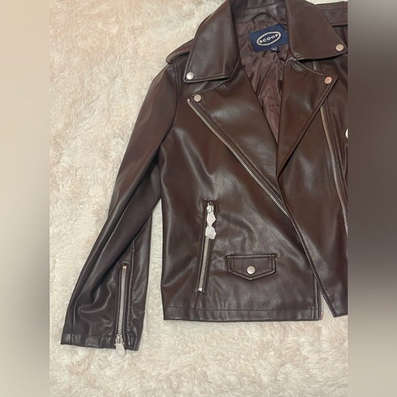 Scoop Neck Faux Leather Moto Jacket - Picture 8 of 16